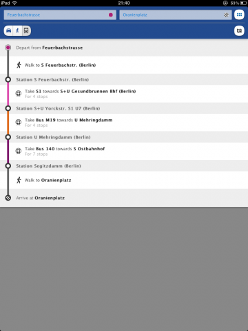 Navigation mit öffentlichen Verkehrsmitteln - Nokia Here Maps auf dem iPad (Screenshot: Golem.de)